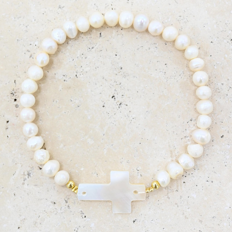 Bracelet - Gold & Pearl Cross