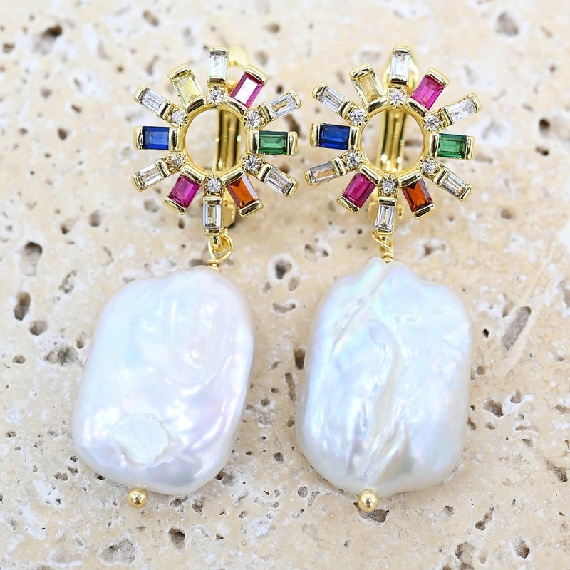 Earrings - Gold & Stud Drop Pearl