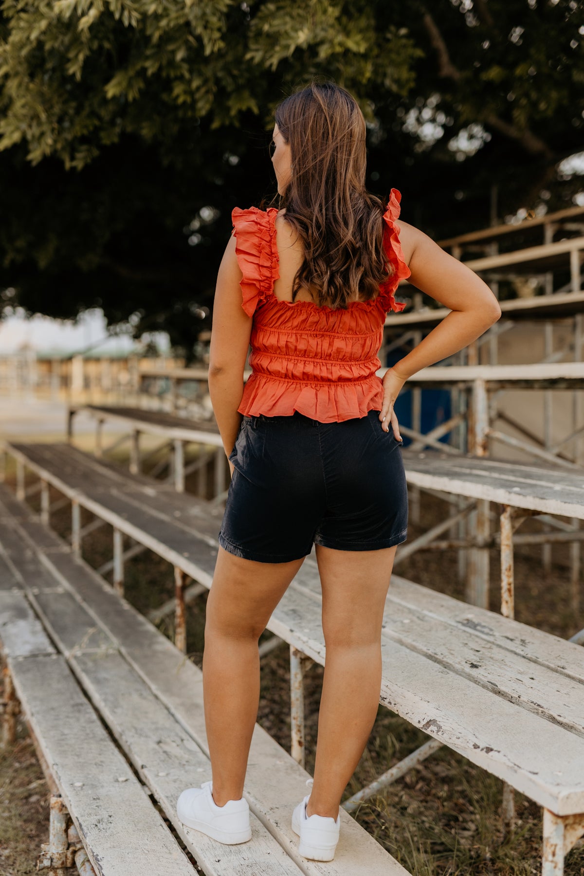 Reba Top - Rust Ruched Peplum