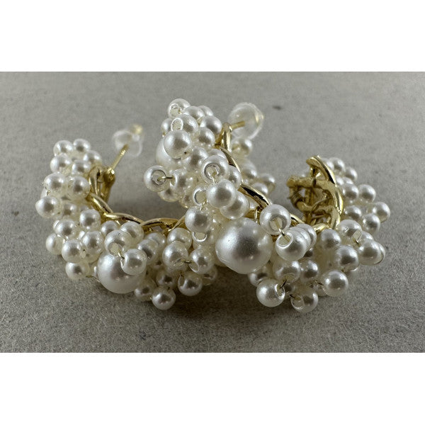 Earrings - Pearl Cluster Gold Hoop