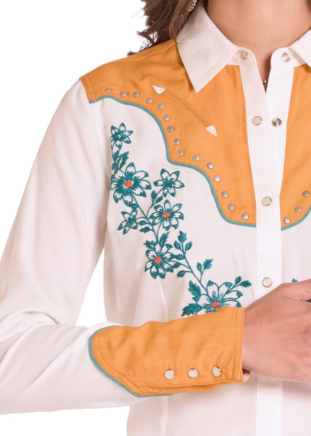 Rock and Roll - Floral Embroidery Long Sleeved Snap (LWN2S08857)