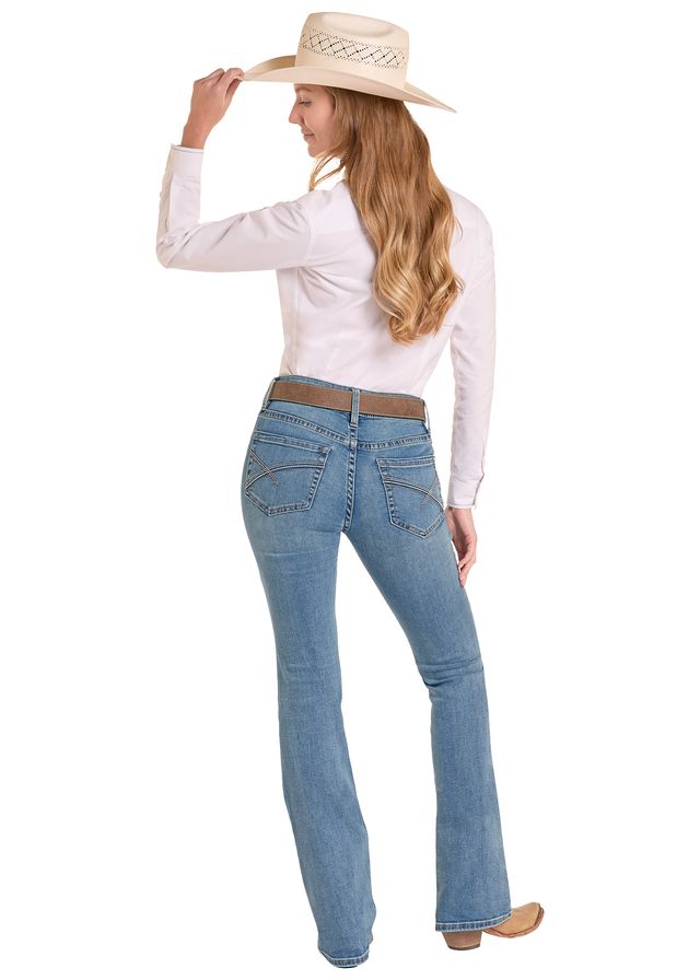 Rock & Roll Cowgirl Jeans - BW4RD09087 - Curve Embroidery Mid Rise Riding Fit