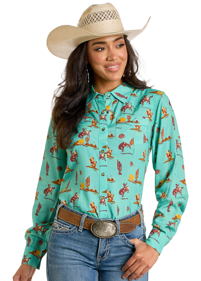 Rock and Roll - Cactus Sunset Long Sleeved Snap (LWN2S06342)
