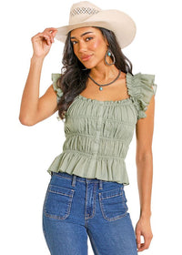 Reba Top - Sage Ruched Peplum