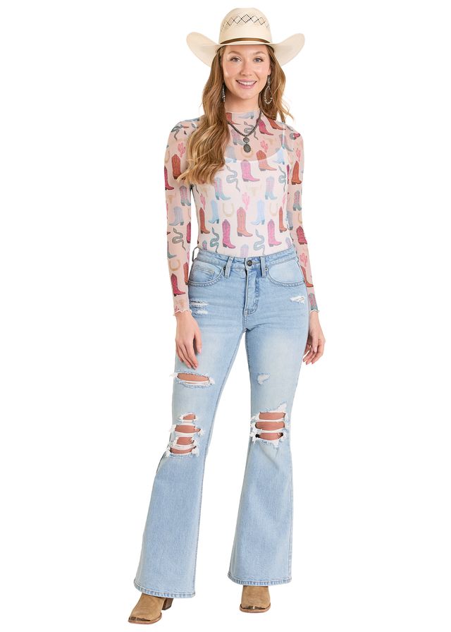 Rock & Roll - Wild West Long Sleeve Mesh Top (BW22T08126)