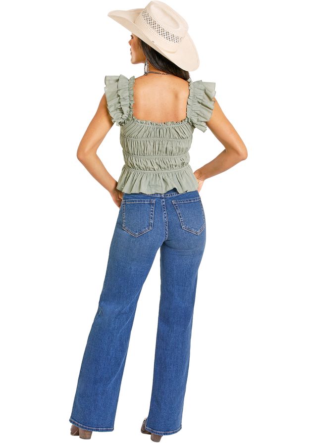 Reba Top - Sage Ruched Peplum