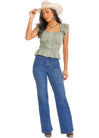 Reba Top - Sage Ruched Peplum