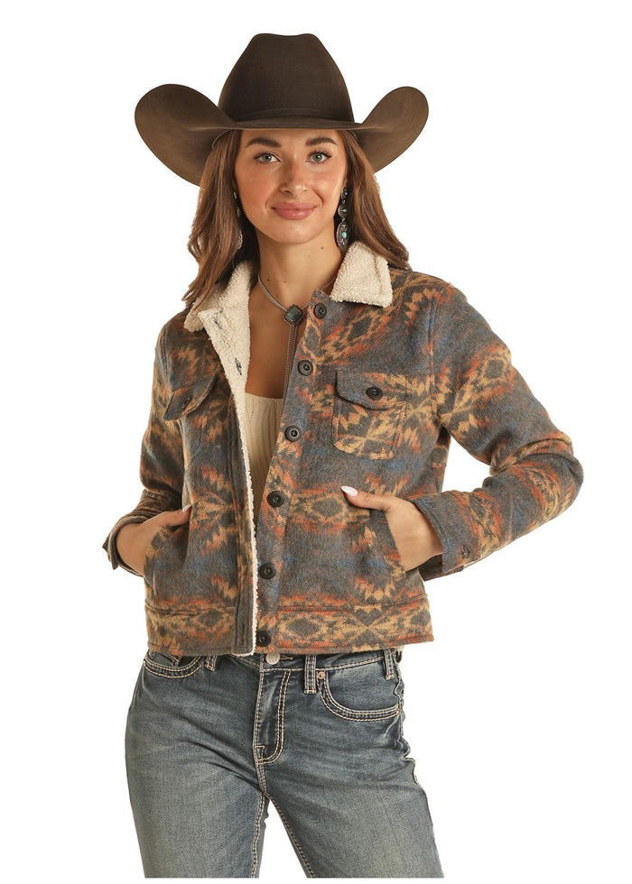 Rock & Roll - Women's Aztec Sherpa Jacket (BW92C01923)