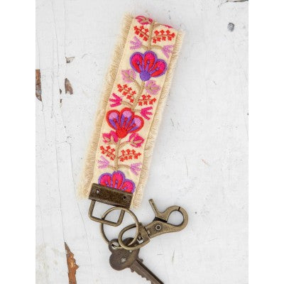 Embroidered Key Ring - Pink Vine