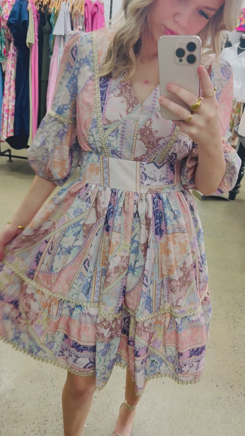 Cynthia Mini Dress - Floral Patchwork