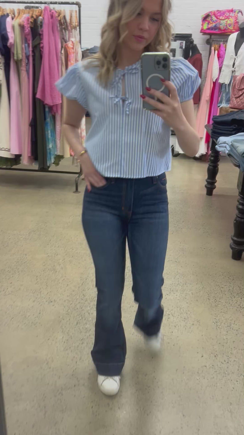 Isadora Top - Blue & White Stripe