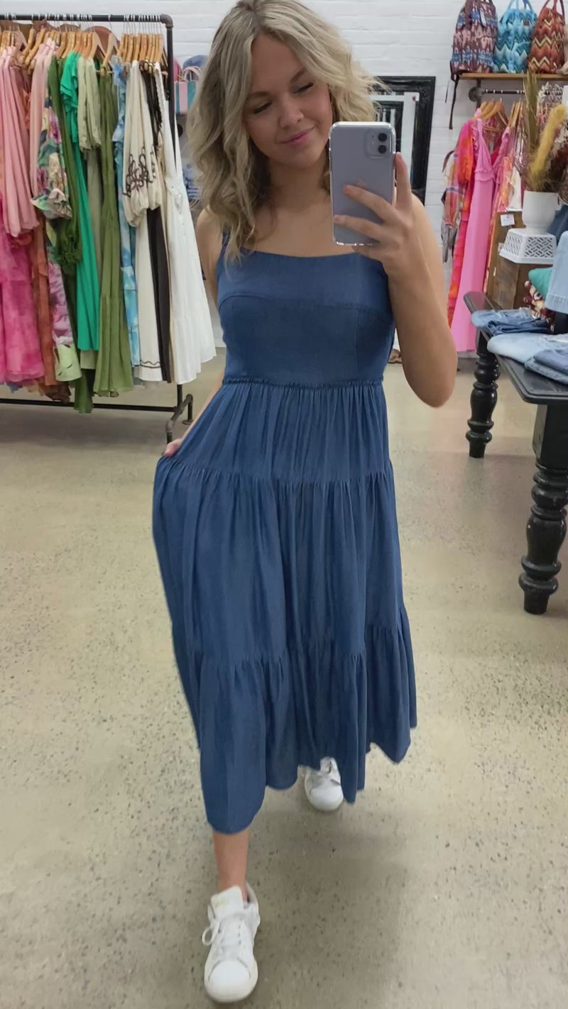 Eden Ruched Maxi Dress - Dark Denim