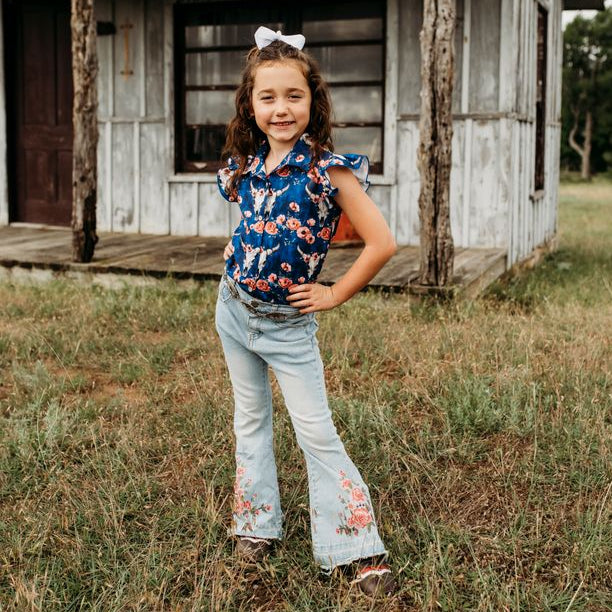 Girl's Shea Baby Jeans - Floral Boot Flare Denim