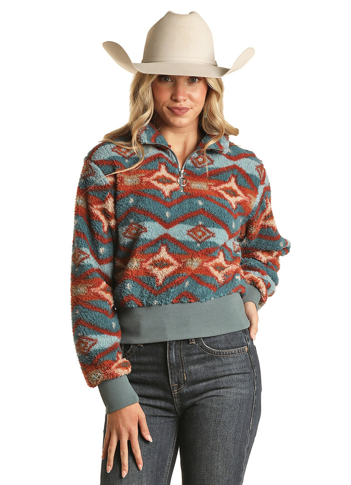 Rock & Roll - Women's Red/Turquoise Sherpa Pullover