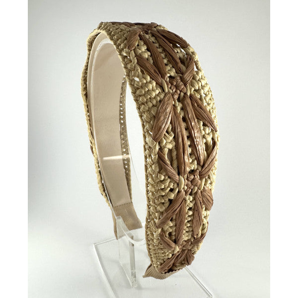 Rattan With Stitch Flower Headband - Beige