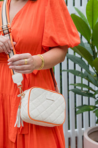 Liv & Milly - Sally Quilted Crossbody (Cream/ Orange)