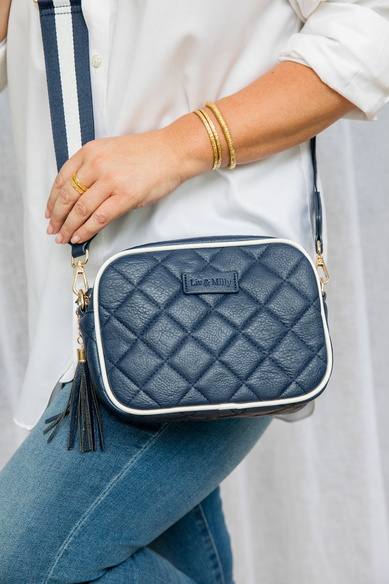 Liv & Milly - Sally Quilted Crossbody (Navy/ White)