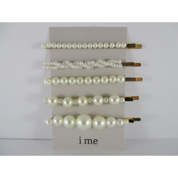 Mixed Hair Slides - Gold With Pearl (5 Set)