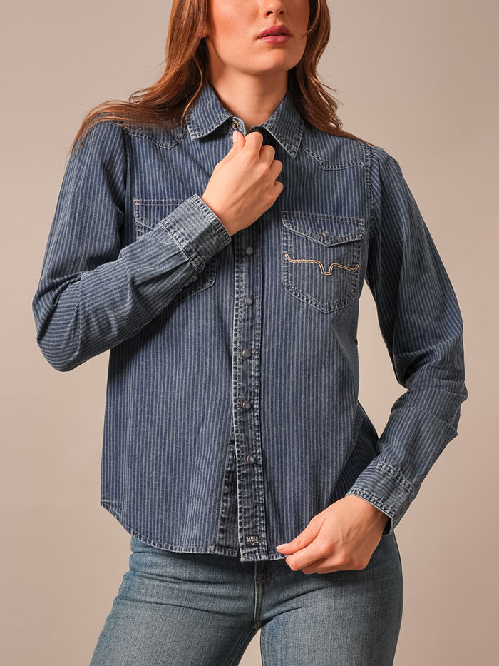 Kimes Ranch Long Sleeved Shirt - Frankie (Indigo Stripe)