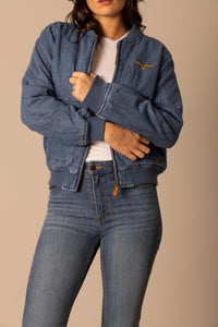Kimes Ranch Marinos Bomber Jacket - Light Wash Indigo