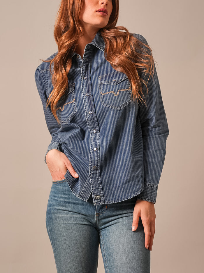 Kimes Ranch Long Sleeved Shirt - Frankie (Indigo Stripe)