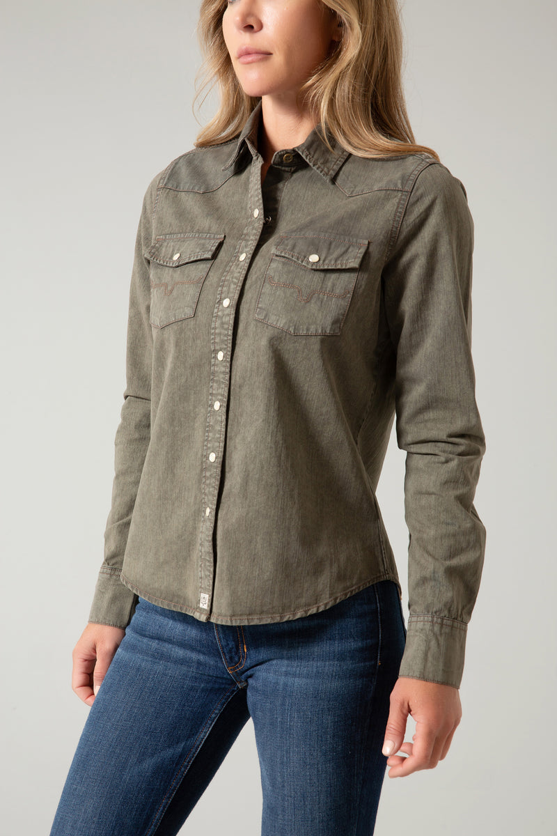 Kimes Ranch Long Sleeved Shirt - Kaycee Denim Army