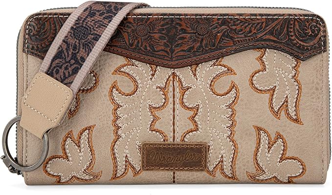 Wrangler Wallet/ Wristlet - Embroidered (Tan)