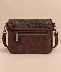Wrangler Leather Tooled Flap Fringe Crossbody (WGS-540-1592CF) - Coffee