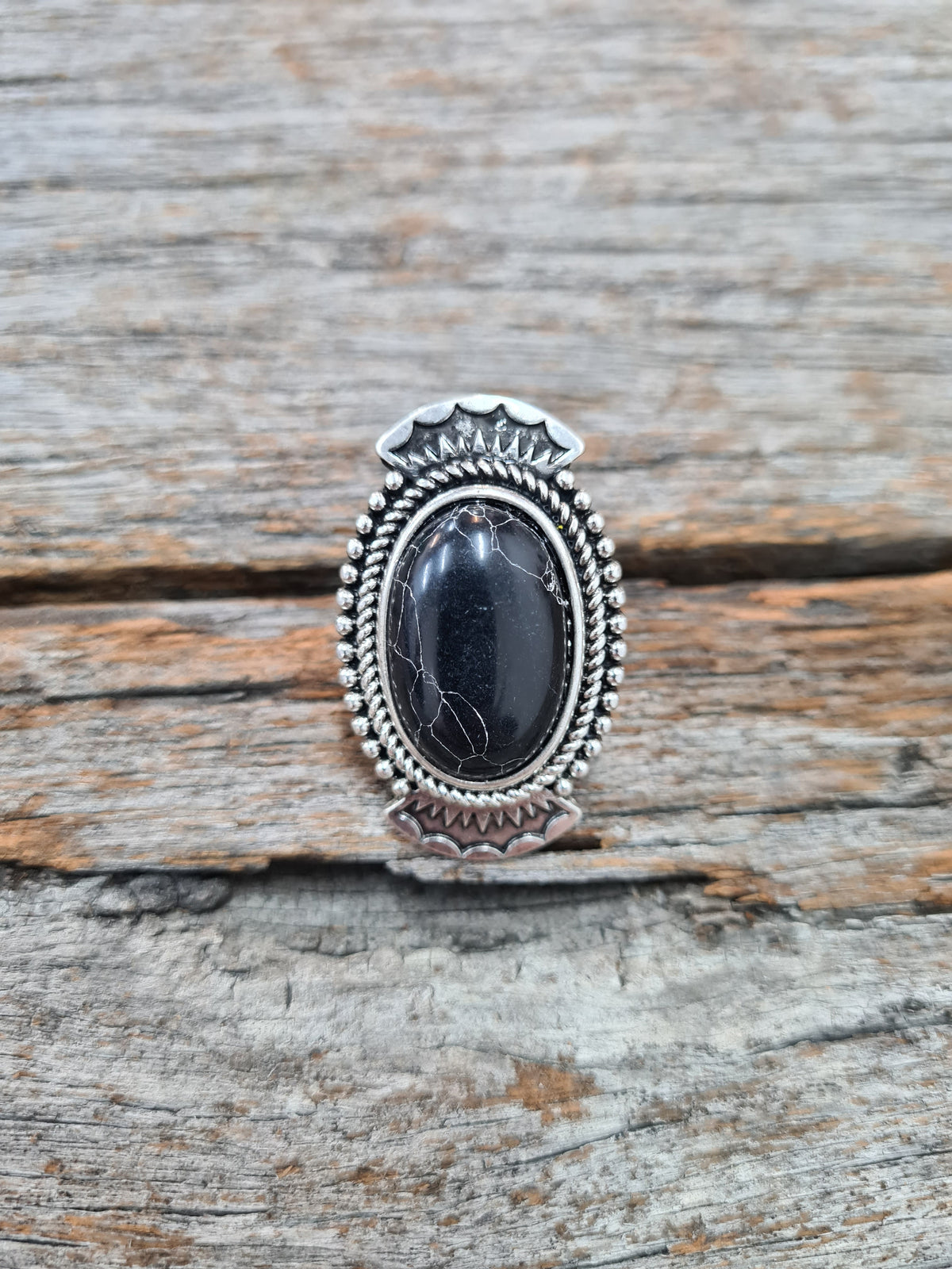Western Ring - Antique Silver and Black