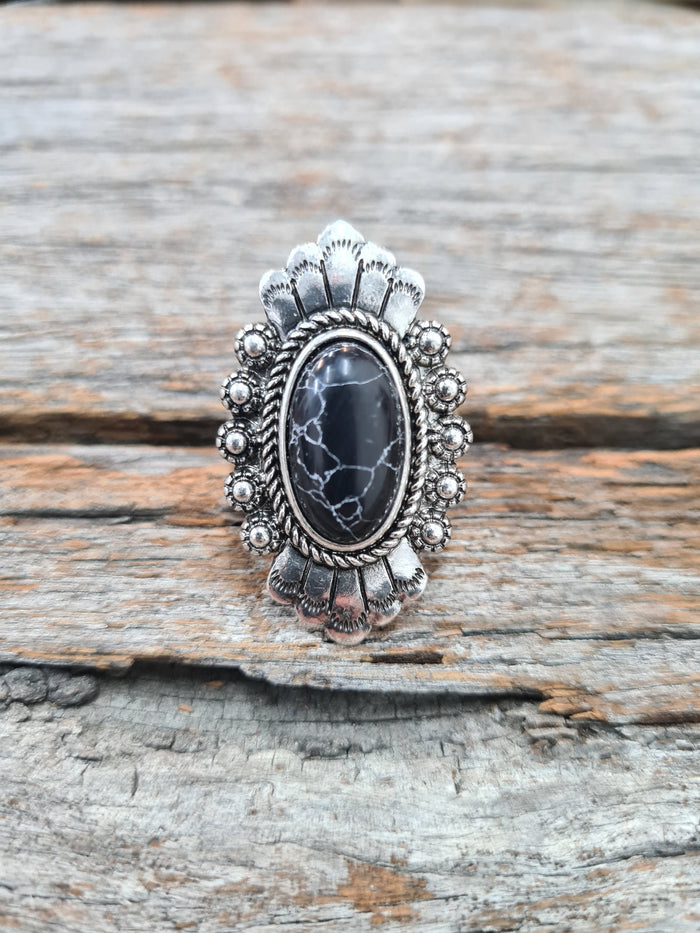 Western Ring - Antique Silver and Black