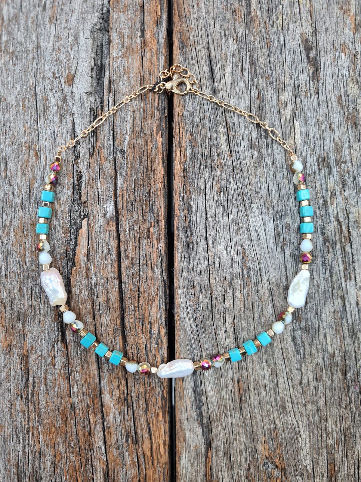 Turquoise, Pearl & Gold - Fine Stone Necklace