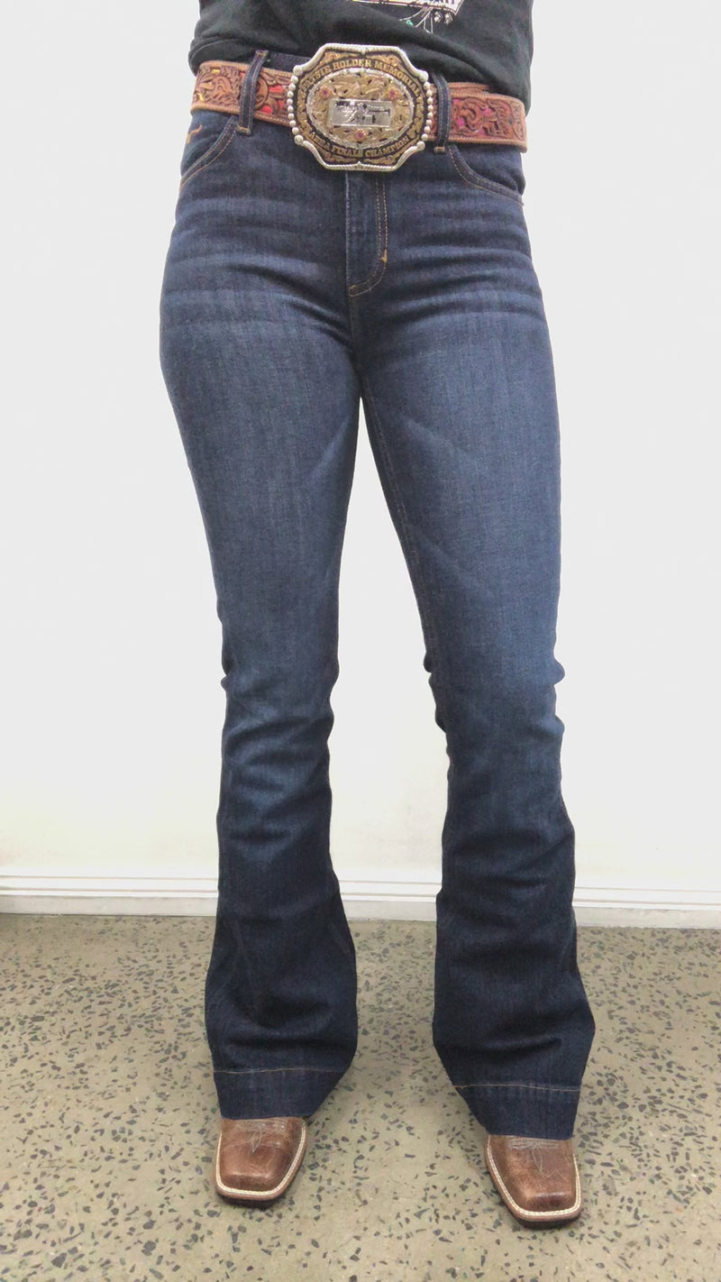 Kimes Ranch Women's Dark Wash Jennifer High Rise Wide Flare Jeans