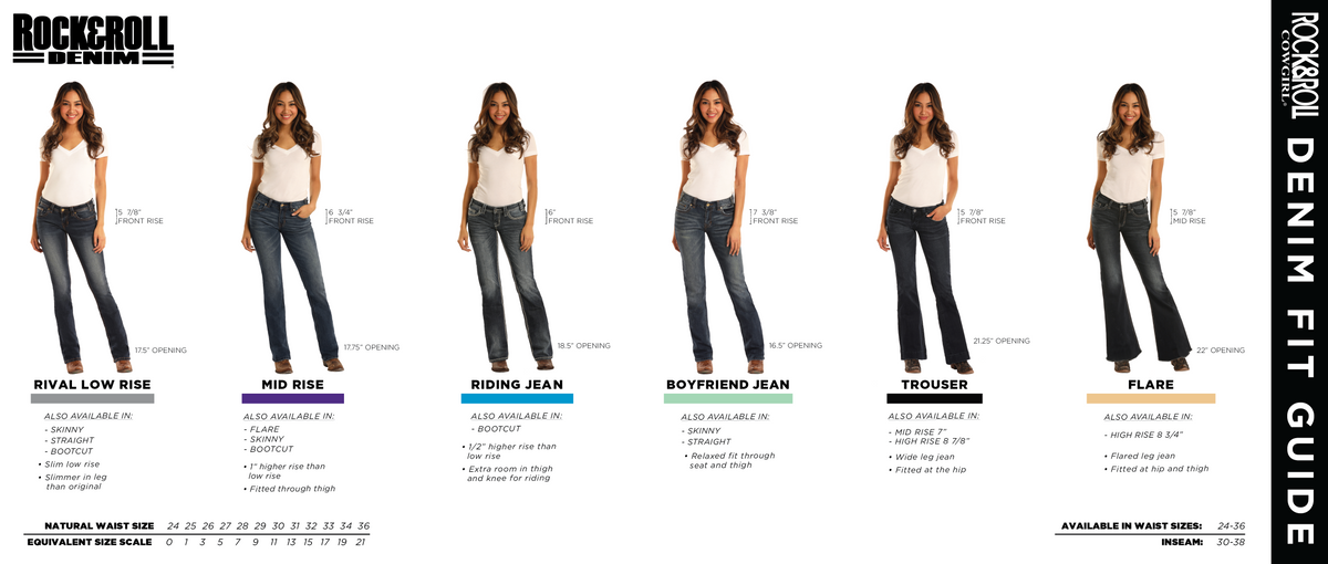 Rock and roll sales jeans size chart