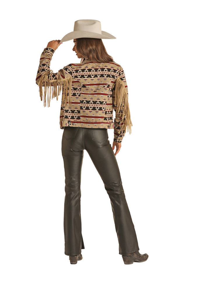 Rock & Roll - Women's Khaki Aztec Jacket (RRWD92RZQB)