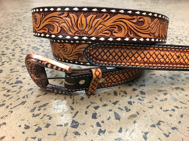 Western Belt - Sunflower Tooled