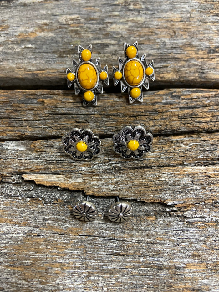Earring Trio - Antique Silver and Mustard