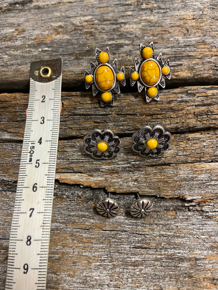 Earring Trio - Antique Silver and Mustard