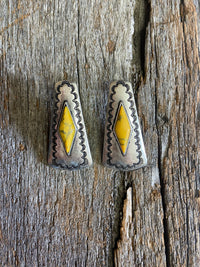 Western Earrings - Antique Silver and Mustard Stone Earring