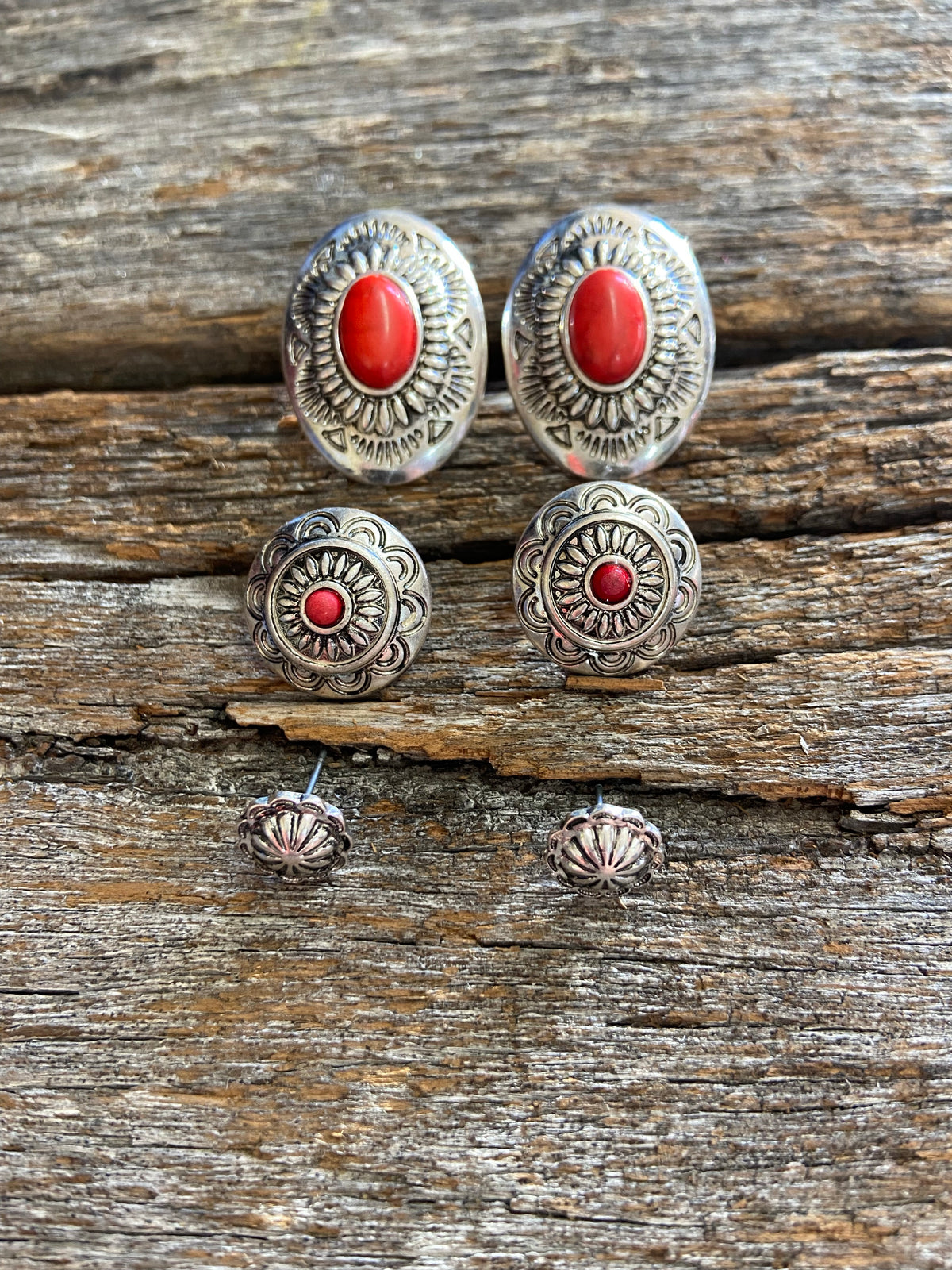 Earring Trio - Silver & Red