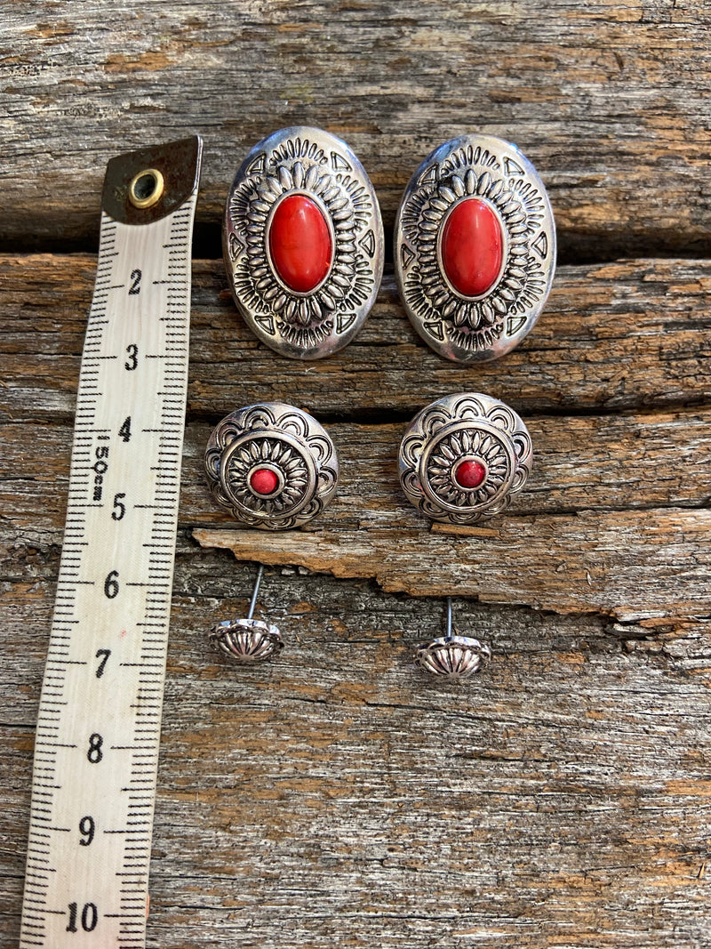 Earring Trio - Silver & Red