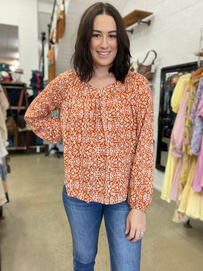 Joan Top - Rust Floral