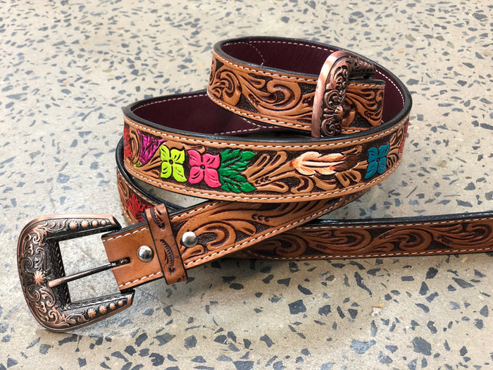 Western Belt - Hand Painted Floral