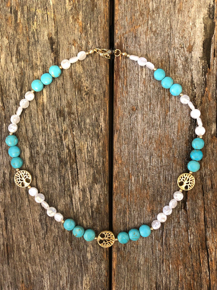 Turquoise & Pearl - Fine Stone Necklace
