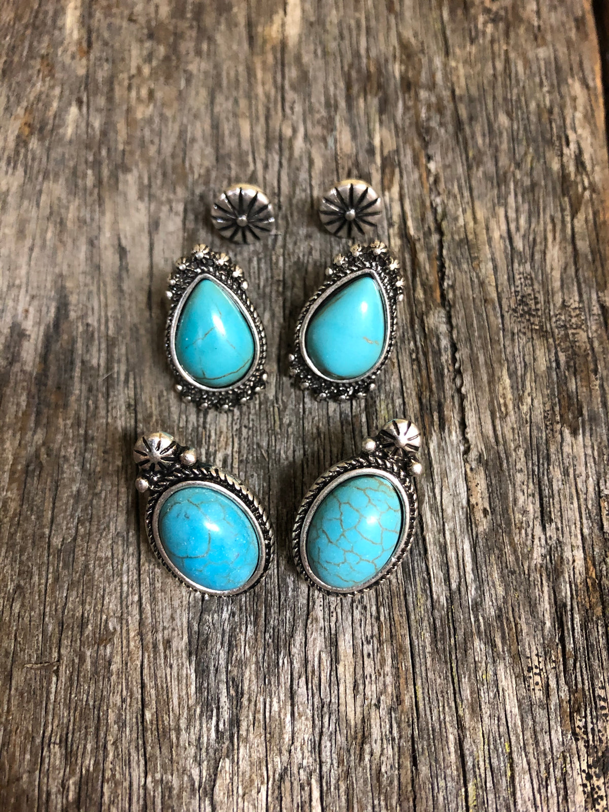 Earring Trio - Aged Silver & Turquoise