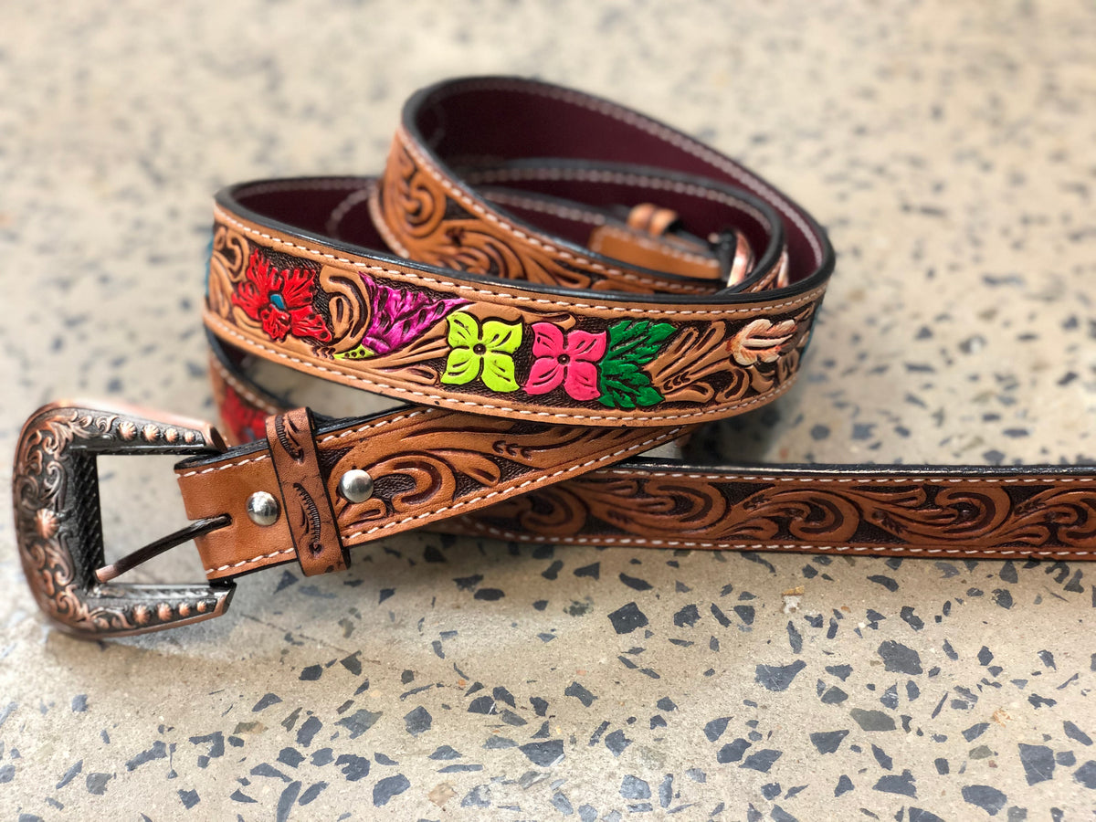 Western Belt - Hand Painted Floral