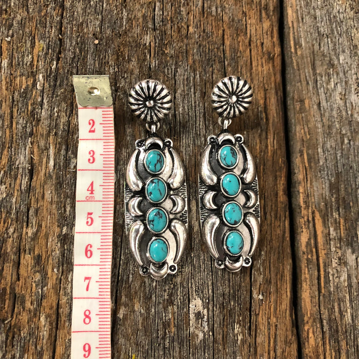 Western Earrings - Navajo Concho Drop Turquoise