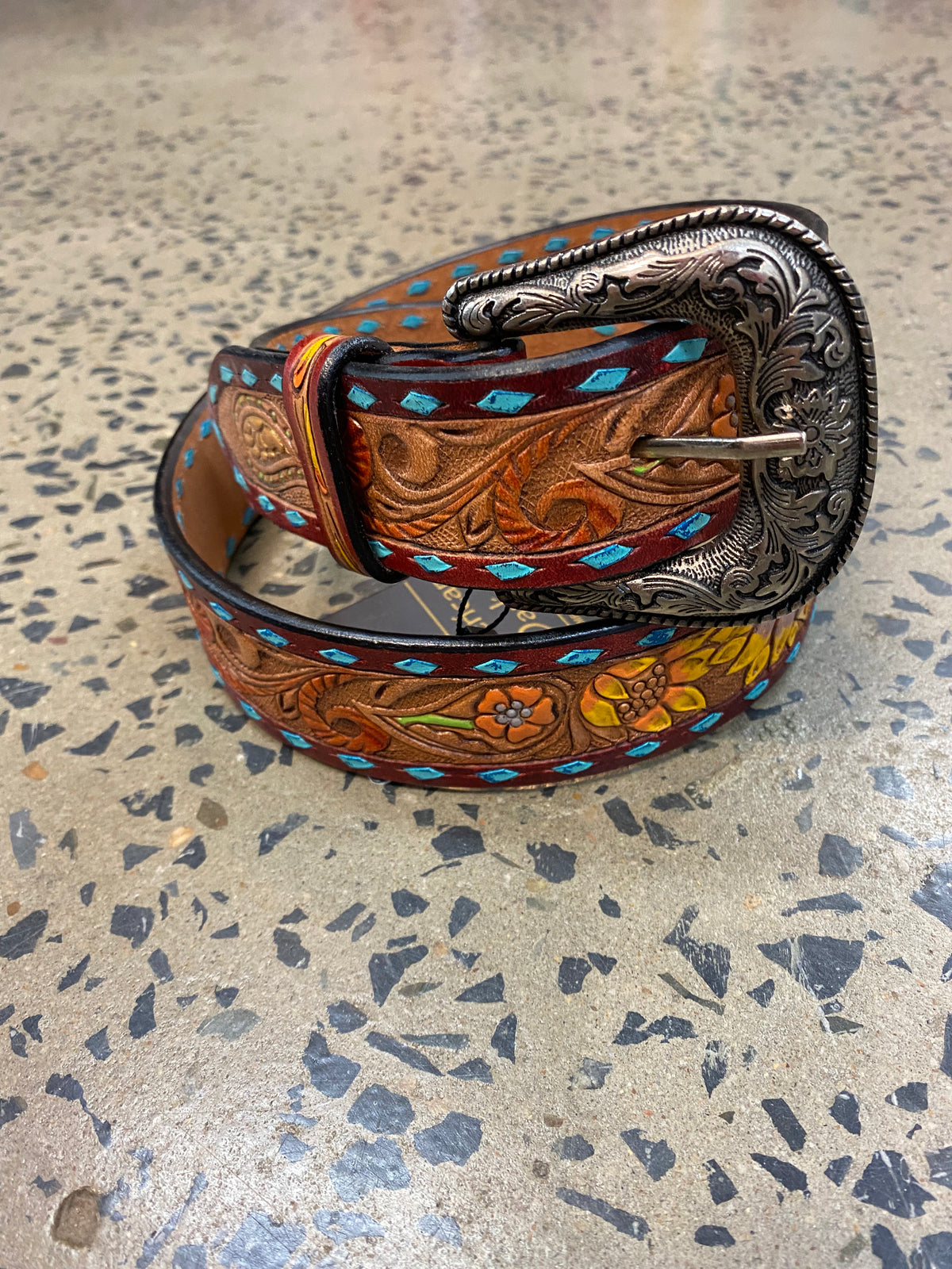 Western Belt - Painted Floral Sunflower