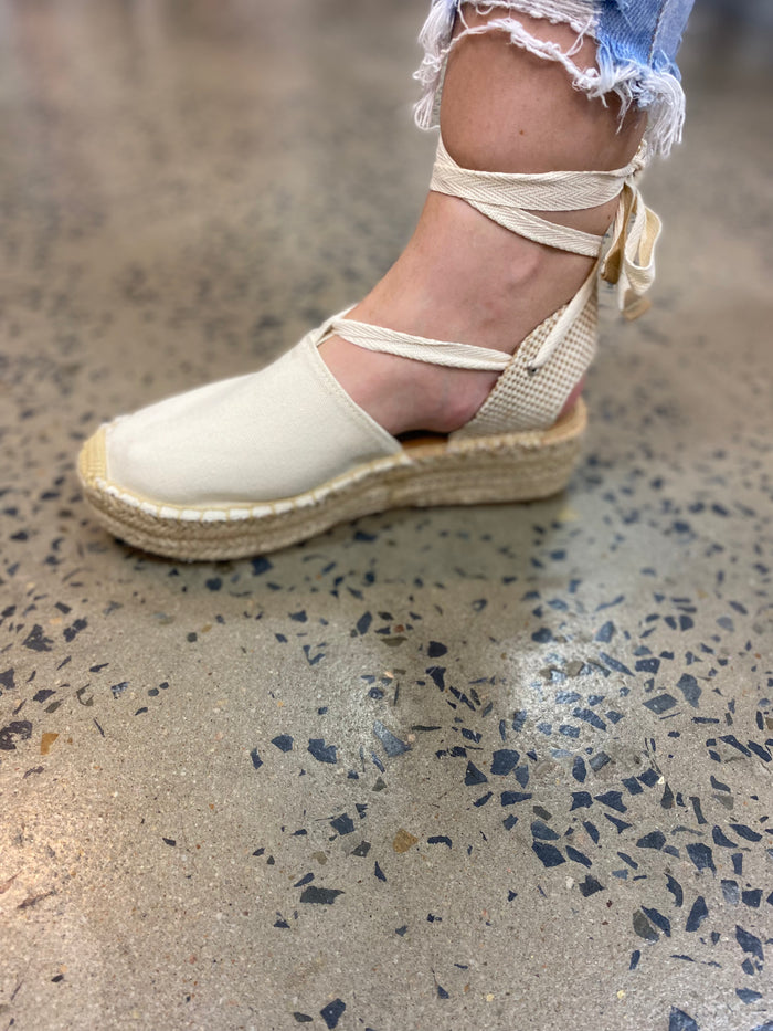 Meg Platform Flats - Beige Cotton