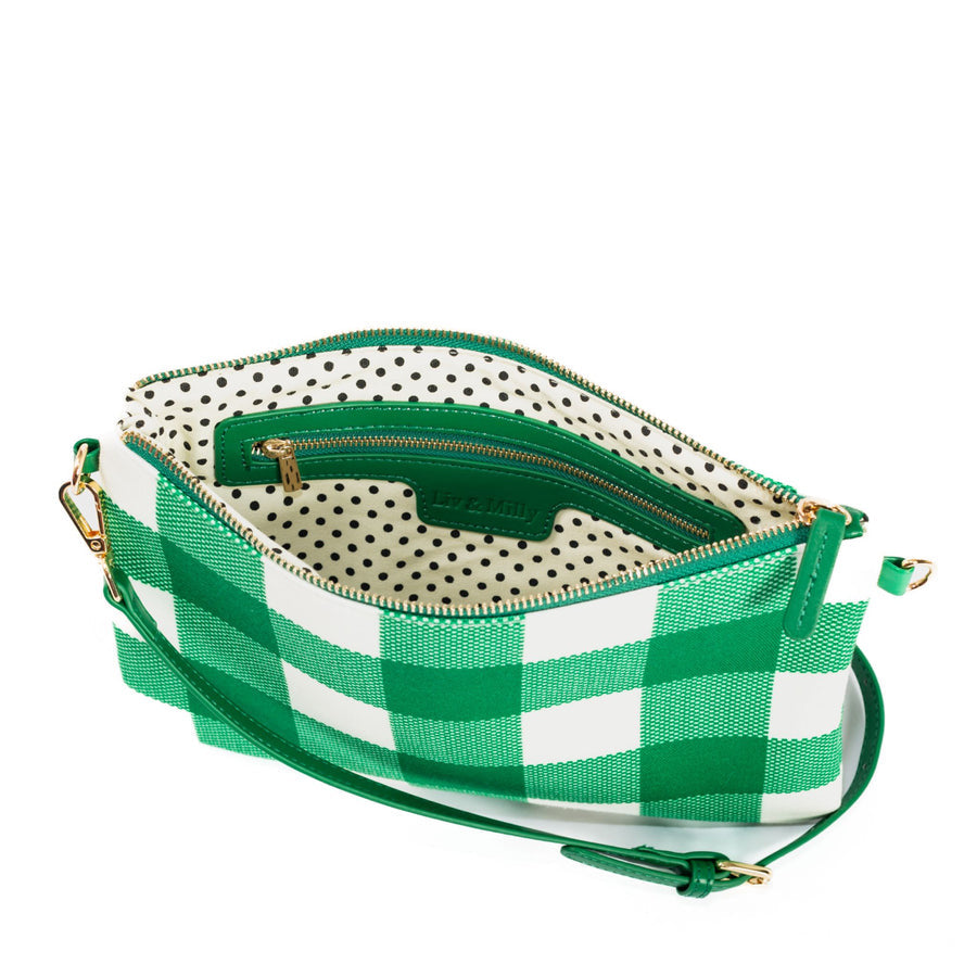 Liv & Milly - Large Crossbody Green & White Gingham