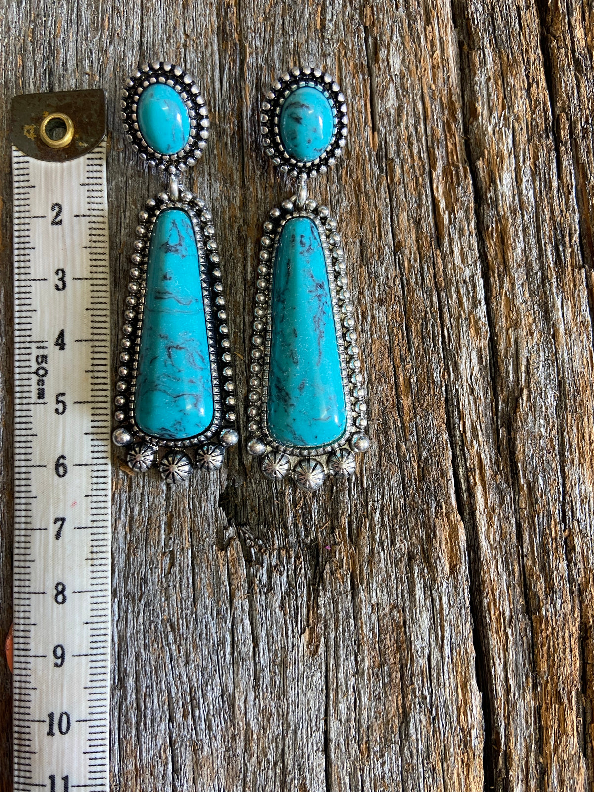 Western Earrings - Antique Silver and Turquoise Stone Earring